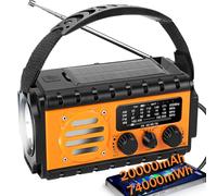 Radio de Emergencia Portátil, Radio Solar Am/FM Recargable, con Dinamo de Manivela, Linterna LED y Luz de Lectura, Powerbank 20000 mAh, Alarma SOS, para Camping y Cortes de Energía