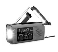Radio de Emergencia Solar: Radio Meteorológica con Manivela, Portátil, Gris, con AM/FM/NOAA, USB, Batería de 2000 mAh, SOS, Impermeable y Resistente a Caídas