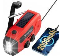 Radio de Emergencia Solar y Manivela 3 LED Powerbank 2000mAh Am/FM Alerta Meteorológica Alarma SOS USB-C - Kit Supervivencia para Autocaravana Camping Huracanes Terremotos