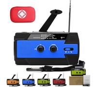 Radio de emergencia todo en uno, funciona con energía solar, radio de manivela de mano, cargador de teléfono de emergencia, linterna de 3 modos, alarma SOS (azul)