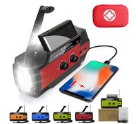 Radio de emergencia todo en uno, funciona con energía solar, radio de manivela de mano, cargador de teléfono de emergencia, linterna de 3 modos, alarma SOS (rojo)