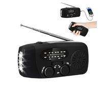 Radio de manivela con linterna solar y LED, linterna de 3 ledes/AM/FM/tiempo/carga USB para teléfono móvil, portátil para camping, senderismo y preparación de emergencias (negro)