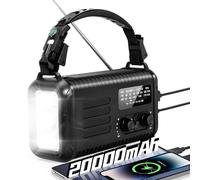 Radio de manivela de emergencia, 20000 mAh / 74000 mWh, radio solar de manivela con NOAA/AM/FM, radio alimentada por batería con cargador de teléfono celular, lámpara de lectura, linterna y SOS para
