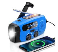 Radio de manivela de emergencia, batería de 2000 mAh/7400 mWh, batería solar, banco de energía USB, AM/FM con alarma SOS, linterna de 3 vías, radio de emergencia, interior y exterior, camping, pequeña