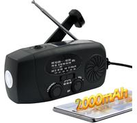 Radio de manivela de emergencia con linterna LED para emergencia, radio meteorológica portátil AM/FM NOAA con cargador de teléfono de 2000 mAh, carga USB y energía solar para camping, emergencia