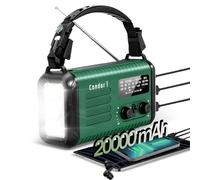 Radio de manivela de emergencia de 20000 mAh/74000 mWh, radio meteorológica NOAA con Am Fm NOAA, radios solares con linterna cargador de teléfono celular, alarma SOS, brújula y lámpara de lectura
