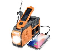 Radio De Manivela Solar, Radio Meteorológica De Emergencia, Radios Am/FM/NOAA con Manivela De Mano, Radios Portátil Supervivencia con Linterna, IPX3 Resistente Al Agua, Funciona con Pilas, Alarma SOS