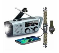 Radio de Supervivencia con Powerbank 2000mAh, Radio de Manivela y Solar, Radio Am/FM con Alarma SOS y Linterna, Resistente para Apagones, Supervivencia en Exteriores, Camping, Coche, Color Gris-Azul