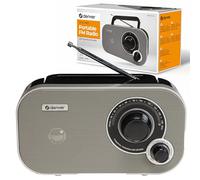 Radio Denver TR-51GREY con sintonización analógica FM. Se puede utilizar con corriente o pilas.