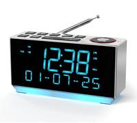 Radio despertador DAB+ y FM con Bluetooth, 40 preajustes, auriculares, alarma dual con repetición y temporizador de sueño, dos puertos de carga, regulable, indicador de humedad de temperatura