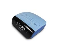 Metronic 477033 - Radio despertador digital con reloj LED blanco para sobremesa con función doble alarma, Sleep/Snooze y sintonizador radio AM/FM con memoria para 20 emisoras, Color Gris / Azul