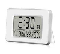 Radio despertador digital con termómetro e higrómetro, reloj inalámbrico digital con retroiluminación, sincronización automática de la hora, día de la semana, temperatura, función de repetición, color