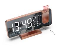 Radio Despertador Proyector, Reloj Despertador Digital con Puerto USB, Pantalla de Espejo LED de 7", 180° Rotativo Despertador Proyector Humedad Temperatura Interior con 2 Relojes Despertadores (E)