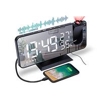 Radio Despertador Proyector, Reloj Despertador Digital con Puerto USB, Pantalla de Espejo LED de 7", 180° Rotativo Despertador Proyector Humedad Temperatura Interior con 2 Relojes Despertadores (C)