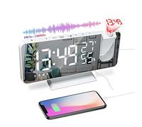 Radio Despertador Proyector, Reloj Despertador Digital con Puerto USB, Pantalla de Espejo LED de 7", 180° Rotativo Despertador Proyector Humedad Temperatura Interior con 2 Relojes Despertadores (B)