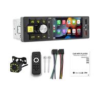 Radio estéreo para automóvil con Bluetooth y un solo DIN de 4,1 pulgadas con Android Auto/CarPlay/Mirrorlink con cable, compatible con USB y TIPO C/radio FM/tarjeta TF/entrada auxiliar+cámara de 12LED