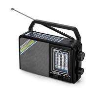 Radio FM AM SW portátil con Bluetooth y panel solar, reproductor MP3 USB/TF, batería recargable, radio digital a pilas, para hogar y al aire libre (Sloar BT, negro)
