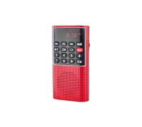 Radio FM con altavoz magnético de 3 W y reproducción desde tarjeta TF/USB, diseño portátil para senderismo, color rosa.