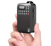 Radio FM personal de bolsillo portátil con altavoz Bluetooth, mini radio FM digital de afinación con clip, recargable, tarjeta TF, temporizador de sueño, grabación, altavoz de 5 W, conector de