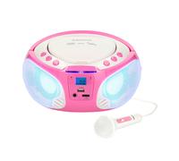Radio FM portátil con reproductor CD / MP3 / USB, micrófono y efectos de luz