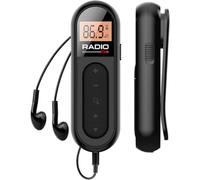 Radio FM Portátil, Radio Digital de Bolsillo a Transistor Recargable con Auriculares, Clip para Cinturón, Adecuado para Correr, Viajar, Pescar (Negro)