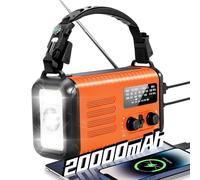 Radio Kurbel de 20000 mAh, radio de notificación solar portátil con amplificador AM/FM, alarma SOS, lámpara de luz LED y lámpara de bolsillo, notificación de caída (Naranja)