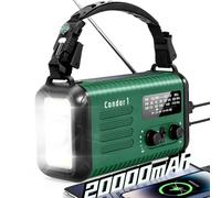 Radio Kurbel de 20000 mAh, radio de notificación solar portátil con amplificador AM/FM, alarma SOS, lámpara de luz LED y lámpara de bolsillo, notificación de caída (Verde militar)