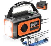Radio meteorológica de Emergencia 44400 mWh/12000 mAh, Radio Solar de manivela Radio Solar portátil Am/FM/NOAA con 2 Paneles solares, 3 métodos de Carga, Alarma SOS, 3 Modos, Linterna, Cargador de