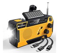 Radio Meteorológica de Emergencia Am/FM/NOAA con Manivela y Carga Solar - 2000 mAh, Funciona con Pilas, 3 Cables Integrados, Alarma SOS
