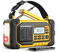 Radio meteorológica de emergencia, AM/FM/SW/NOAA Radio de manivela con 37000 mWh portátil de gran capacidad, carga USB/solar/manivela, funciona con pilas AAA, alarma SOS y linterna (amarillo)