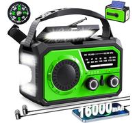 Radio meteorológica de emergencia con manivela de 16000 mAh con altavoz inalámbrico, radio solar NOAA AM FM de 59200 mWh con linterna, cargador de teléfono celular, lámpara de lectura, brújula SOS