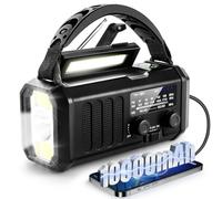 Radio meteorológica de emergencia de 10000 mAh, radios de supervivencia portátiles FM/AM/NOAA y banco de energía, cargador solar/manivela/tipo C, linterna, lámpara de lectura, brújula, alerta SOS,