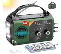Radio meteorológica de emergencia de 20000 mAh, AM/FM/NOAA, radio solar de manivela con linterna de 3 modos, Bluetooth, alarma SOS, lámpara de lectura, cargador de teléfono celular, carga rápida USB,