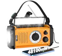 Radio meteorológica de emergencia de 48100 mWh, manivela solar NOAA/AM/FM, radio dinamo portátil, linterna y lámpara de lectura, SOS, conector de auriculares, brújula para huracanes, tormenta, camping