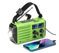 Radio meteorológica de emergencia - Radio portátil AM/FM/SW/NOAA de 18500 mWh con manivela solar, batería recargable, cargador USB, linterna LED, luz de lectura y alarma SOS, para el hogar al aire