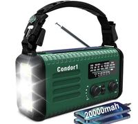 Radio meteorológica de Emergencia, Radio Solar de manivela NOAA/Am/FM de 20000 mAh con Carga de teléfono USB, Funciona con Pilas, Alarma SOS, lámpara de Lectura LED y Linterna para Supervivencia en