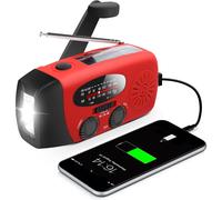 Radio meteorológica solar AM/FM de emergencia con manivela y linterna LED (roja)