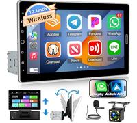 Radio Pantalla 1 DIN con Carplay y Android Auto - 10,1 Pulgadas Pantalla Táctil Desmontable IPS Autoradio con Enlace Espejo, Radio FM, Control del Volante + Cámara de Marcha Atrás + Micrófono