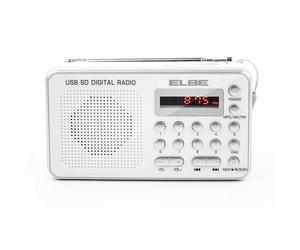 Radio personal ELBE RF-49-USB digital blanca con lector USB SD batería recargable