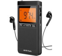 Radio Personal portátil Am FM con excelente recepción, Funciona con 2 Pilas AAA con Auriculares estéreo, Pantalla LCD Grande, Reloj Despertador Digtail