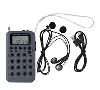 Radio portátil AM/FM, decodificación de radio digital Sintonización digital Radio estéreo Recepción de alta sensibilidad Radio pequeña con altavoz externo y pantalla LCD, y antena de látigo(gris)