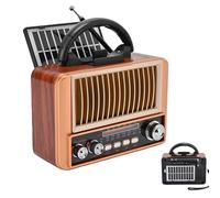 Radio portátil AM/FM/SW retro, pequeña, vintage, funciona con batería, radio solar con panel solar, radio de cocina con altavoz Bluetooth, compatible con función USB/TF, soporte para teléfono móvil