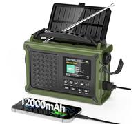 Radio Portátil Dab+/Dab/FM, Radio Solar con Manivela con Batería Recargable de 12000 mAh, Radio con 80 Emisoras Presintonizadas, Pantalla LED TFT de 2,4", Alarma SOS para Senderismoa, Camping