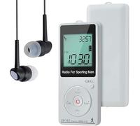 Radio Portátil FM/Am de Bolsillo Digital Recargable USB con Auriculares, Podómetro, Temporizador de Sueño y Reloj, Auto-búsqueda y Memorización, para Caminar y Trotar