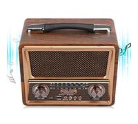 Radio Portátil FM/AM/SW, Radio Profesional de 3 Bandas con Altavoz Bluetooth, Disco U Y Tarjeta de Memoria, Batería Recargable de 1200 Mah, Radio de Madera con Cable de Carga(Enchufe de la UE)