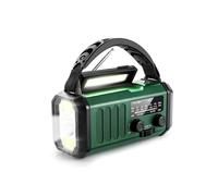 Radio portátil para exteriores AM/FM con manivela, recargable por USB con energía solar, 10000 mAh, con lámpara, color verde oscuro.