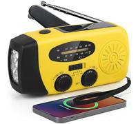 Radio Portatil Pequeña, Am/FM/SW Radio de Emergencia con Solar Recargable Radio de Dinamo con Manivela con Linterna LED 2000mAh Powerbank SOS Alarma USB de Camping al Kit Supervivencia, Amarillo