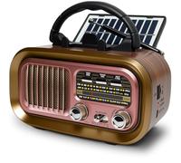 Radio Portatil Pequeña, Am/FM/SW Transistores Radio con Panel Solar, Radio Bluetooth Retro Alimentada por Baterías Recargables de 1200mAh o Pilas D, Radio FM Soporta USB/Tarjeta TF/TWS