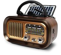 Radio Portatil Pequeña, Am/FM/SW Transistores Radio con Panel Solar, Radio Bluetooth Retro Alimentada por Baterías Recargables de 1200mAh o Pilas D, Radio FM Soporta USB/Tarjeta TF/TWS