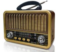 Radio Portatil Pequeña, Am/SW/FM Transistores Radio Vintage, Radio Bluetooth Recargable Soporte TWS/USB/Tarjeta TF/Función BT5.0, Radio a Pilas Retro para Cocina, Escritorio,Exterior (Oro)